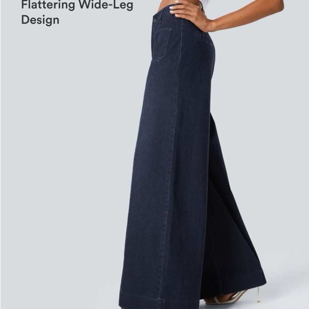 HALARA Navy Wide-Leg Jeans with Front Patch Pockets - Picture 10 of 10